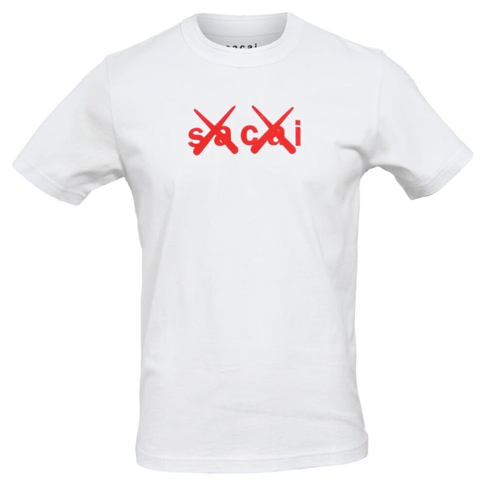 Sacai x KAWS Flock Print Crewneck T-Shirt in White Cotton